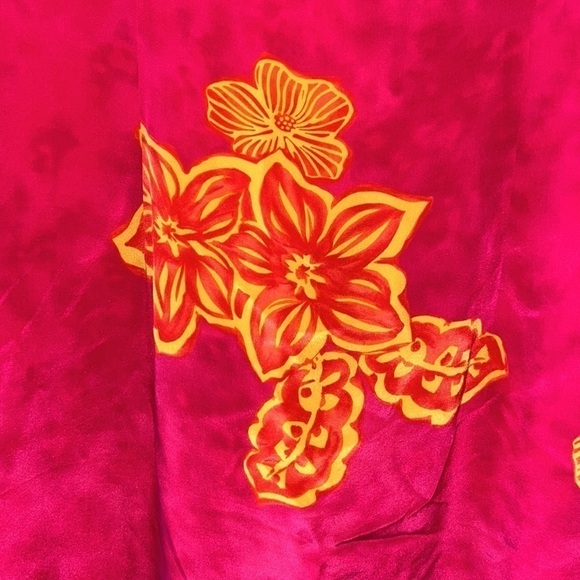 Beautiful floral tropical hot pink silk dress midi/maxi size 10 Beachy Hawaii - Picture 6 of 13